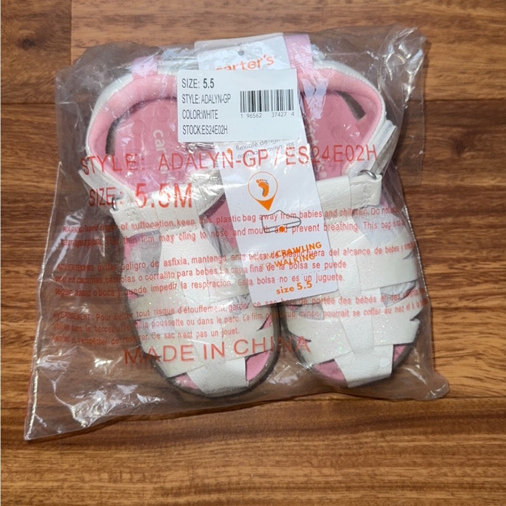 BRAND NEW Carter's Kids White and Pink Fisherman Sandals